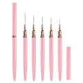 Σετ 5 πινέλων nail art liner σε ροζ χρώμα με μεταλλικά στοιχεία σε ροζ χρυσό φόντο λευκό - Σετ 5 τεμαχίων / Ροζ