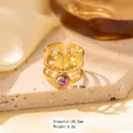 Adjustable golden star-shaped ring with pink natural stone and layered beaded design - Adjustable Open / JOM25022-Gold Star Pink Stone Cartoon