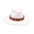 Witte vilten fedora hoed met bruine boho-band en zilveren muntvormige hangers - Eén maat / Wit