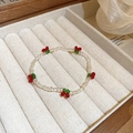 Sweet beaded bracelet with transparent round beads and red cherry charms in velvet box - 4# Cherry Seed Bead Bracelet