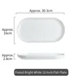 French style bright white 12-inch ceramic oval fish plate with water ripple texture - Forest Bright White 12 Inch Fish Plate