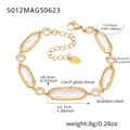Detail showing 15+5cm adjustable chain with lobster clasp and S.Steel jewelry tag - Rectangle-Gold White Glass (S012)