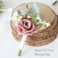 Handmade dusty rose velvet rose boutonniere with baby's breath and lace-wrapped stem - Dust Rose