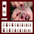 Retro wine red cat eye and gold glitter coffin press on nails, full 24 piece set - Retro Wine Red Cat Eye with Gold Glitter (Glue Included)