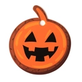 Round wooden Halloween pumpkin gift tag with a classic smiley face and hanging hole - Round Pumpkin Cookie