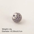 Silver bead charm with purple zircon pavé for DIY bracelet, 1cm diameter and 2g weight - 10MM Purple Zirconia Platinum Plated