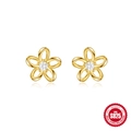 Minimalist S925 sterling silver flower stud earrings in gold with center zircon - Gold Flower (Gold#2) / 925 Silver