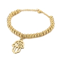 Pulsera de cuentas doradas con dije de mano de Fátima y un recorte de corazón central - Estilo de Cuentas con Colgante de Corazón de Mano de Hamsa (KB157217-Z) / Dorado