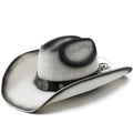Two-tone straw cowboy hat with vintage bull head buckle and turquoise bead band - White Black Gradient (White Black Spray)