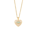 Golden heart necklace with white enamel and blue devil eye pendant on a fine chain - Heart Enamel Golden Rays Evil Eye Style (8#)