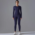 Ensemble de yoga brossé bleu marine pour femme avec haut à manches longues et legging - Bleu foncé