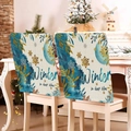 Linen chair covers with blue and gold snowflakes and 'Winter in deep blue' text design - Beige Blue Gold Leaf Snowflake (YT01-14)