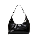Sac à main noir verni brillant en forme de dumpling avec pendentif boule argentée - Noir