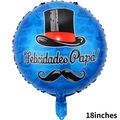 18-inch blue Father's Day foil balloon with Felicidades Papá text and mustache design - 18 inch Spanish Father's Day Round Balloon F3302