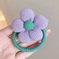 Vintage purple corduroy sunflower hair tie with green elastic band for girls - Purple Plaid Flower