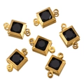 Sechser-Set vergoldete Edelstahl-Verbinder mit schwarzem Kristall für DIY-Schmuck - Quadratisch (CBX0959) / 10er Pack / Goldener Rand - Schwarz