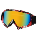 Outdoor skiing goggles with graffiti frame and color coated lens shown from 45 degree angle - Red Graffiti Frame Orange Mirror