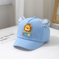 Detail of baby lion baseball cap with cute ears and zoo embroidery in light blue cotton - 48cm (6 Months-2 Years) / Light Blue