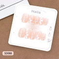 Pink gradient press-on nails with white camellia flowers, pearls and glitter accents - XS