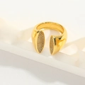Adjustable golden open ring featuring oval ends paved with sparkling rhinestones - Oval Style