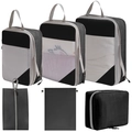 6-piece black and grey travel luggage organizer set with mesh bags and shoe pouch - 6-Piece Set (includes Toiletry Bag) / Black