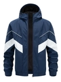 Giacca sportiva da uomo con cappuccio e inserti geometrici a contrasto blu e bianchi - XS / Blu scuro