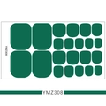 Sheet of deep green 3D solid color toe nail stickers YMZ308 with 24 various sizes - YMZ308-Forest Green