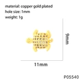 Dettaglio del ciondolo tartaruga 11mm in rame placcato oro con zirconi e misure - P05540-Ciondolo Tartaruga Dorata