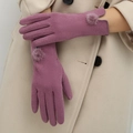Women's winter purple suede gloves with plush pom-pom decor and thermal velvet lining - One Size / Mauve