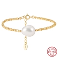 Pulsera de plata 925 dorada con cuentas y un colgante de perla barroca blanca - Plata 925 / Dorado