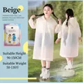 Thickened cream white EVA raincoat for children with hood and long sleeves, 90-150cm height - Children's Off-white Drawstring Colored Bag [100g 18-mil Frosted Extra Thick]