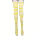 Chaussettes montantes à rayures jaunes et blanches pour costumes de fête et Noël - Chaussettes hautes rayées jaune et blanc