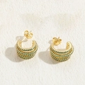 Boucles d'oreilles dorées en C avec quatre rangées de zircons verts au style luxe vintage - Zircon Vert