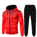 Men's two-piece tracksuit with red zip hoodie and black pants featuring 3D gradient print - Red And Black Style