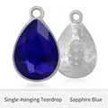 Royal blue faceted teardrop pendant with star-patterned silver back for DIY jewelry - Sapphire Blue