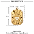 Macro view of gold stainless steel and white enamel heart pendant with size dimensions - VG768-Gold Crown White Heart