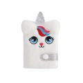 Cute white plush caticorn notebook with silver glitter snap buckle and unicorn horn - White Unicorn