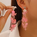 Elegant pink flower tassel earrings with crystals and beaded floral charms for a boho style - Golden Pink Flower Tassel Style (2485)