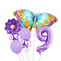 Kit de ballons de fête violets avec chiffre 9, grand papillon en aluminium et fleurs - Violet Chiffre 9