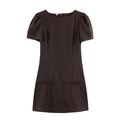 Vestido corto marrón oscuro con mangas abullonadas y prácticos bolsillos - XS / café