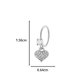Silver heart zircon piercing earring dimensions showing 1.56cm length and 0.64cm width - 19# Silver