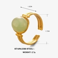 18k vergulde roestvrijstalen open ring met een groene natuursteen van 1,2 cm breed - Lichtgroene Steen Stijl (1172G-1)