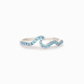 Minimalist S925 sterling silver wave ring with sparkling light blue gemstones for women - US 7 / Silver (Light Blue Zirconia)