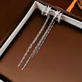 Boucles d'oreilles clips étoile en argent avec longues franges et strass étincelants - Clip d'oreille à gland chaîne étoile forme C en zircone