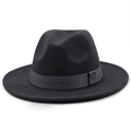 Detail of black wool fedora hat featuring tonal woven band and side ribbon knot - Dark Gray