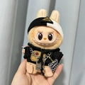 Labubu doll plush outfit with black hoodie and knitted hat including chain accessory - Colorful Pin Cool Set / First And Second Generation Keychains Are Compatible With La Cloth Dolls. Dolls Not Included.