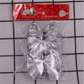 Silver sequin Christmas bows set in transparent packaging for holiday tree decoration - 12 Pieces/Pack (Bag) / Bright Silver