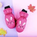 Pink waterproof children's ski mittens with cute rabbit pattern and thick insulation - One Size / Rose Red Rabbit / 3-6 Years