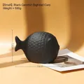 Nordic matte black ceramic fish statue with scale texture small size height 12cm - Black Small