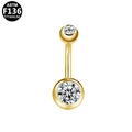 Golden ASTM F136 titanium belly button ring with sparkling double cubic zirconia stones - Double CZ Style / Gold